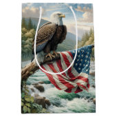 アメリカの国旗とハゲワシの誕生日 ミディアムペーパーバッグ (正面)