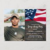 アメリカの国旗と兵士の写真を使った軍隊のお別れパーティーの招待状 インビテーションポストカード (正面)