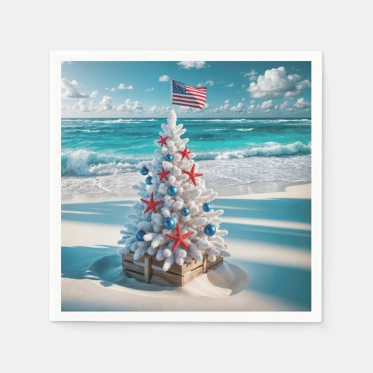 アメリカの国旗のクリスマスツリー スタンダードカクテルナプキン (正面)