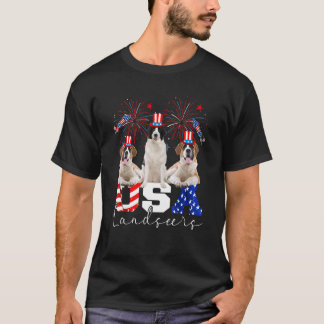 アメリカの国旗の帽子をかぶった3匹のランドシーハードッグ Tシャツ