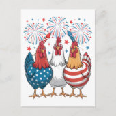 アメリカの国旗をモチーフにした愛国的な七月四日用のニワトリ ポストカード (正面)