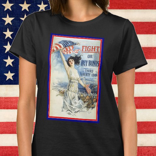 アメリカの国旗を持つヴィンテージの愛国的な女性のポスターアート Tシャツ