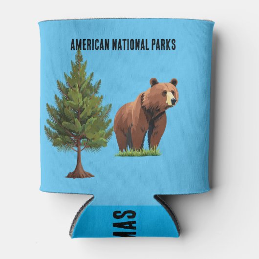 アメリカの国立公園 ブラン熊 松の木 缶クーラー (正面)