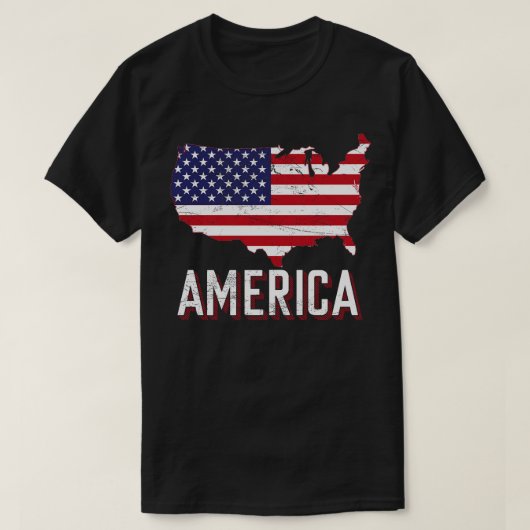 アメリカの地図アメリカ国旗 Tシャツ (デザイン正面)