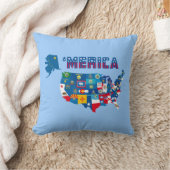 アメリカの地図及び州の旗の枕 クッション (ブランケット)