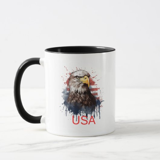 アメリカの堂々たるハクトウワシの水彩画 マグカップ (左)