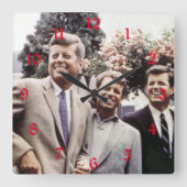 アメリカの大統領ジョン・ケネディとロバートとテッド スクエア壁時計 (正面)