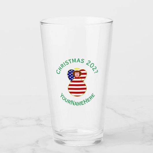 アメリカの天使のクリスマスフラグ 赤毛カスタマイズ タンブラーグラス (正面)