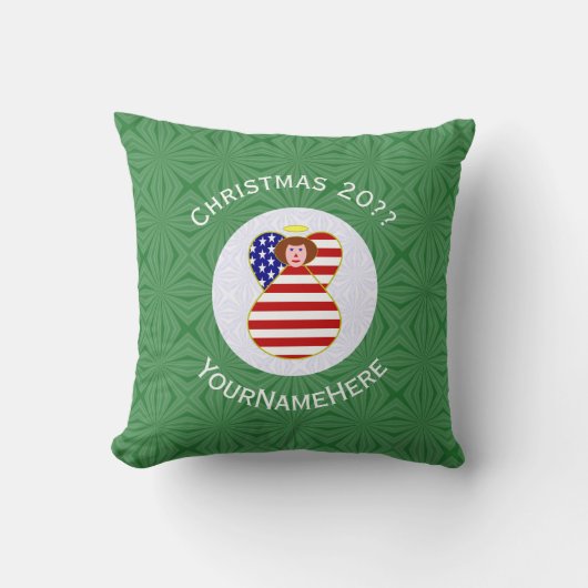 アメリカの天使クリスマスフラグ 個人名テキスト クッション (正面)