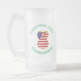 アメリカの天使 赤髪 クリスマス フラッグ オーダーメイド フロストグラスビールジョッキ