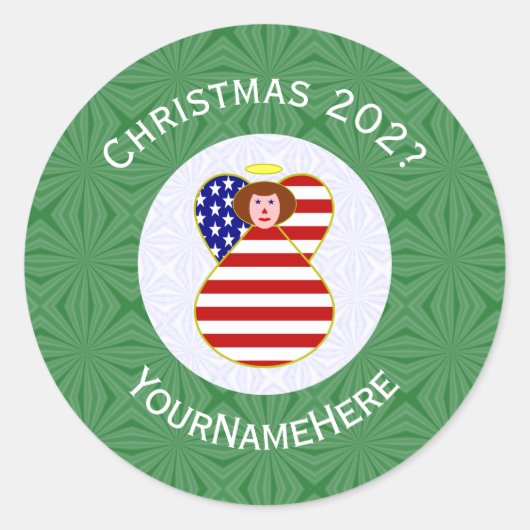 アメリカの天使 赤髪 クリスマス フラッグ オーダーメイド ラウンドシール (正面)