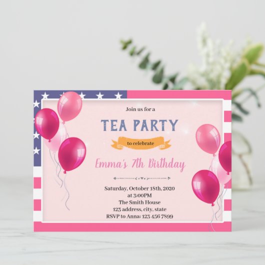 アメリカの女の子の誕生日テーマの招待状 招待状 (スタンド正面)