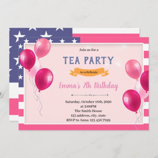 アメリカの女の子の誕生日テーマの招待状 招待状 (正面/裏面)