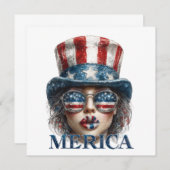 アメリカの女の子、7月4日 グラマラス ガール 星付き 招待状 (正面/裏面)