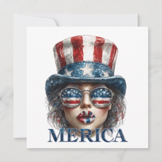 アメリカの女の子、7月4日 グラマラス ガール 星付き 招待状 (正面)