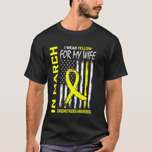 アメリカの子宮内膜症啓発イエローリボンの妻 Tシャツ (正面)