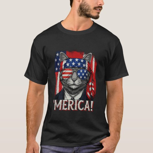 アメリカの子猫 4th July メリカ 男の子 男性 女性 アメリカ国旗 Tシャツ (正面)
