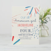 アメリカの少女のための4thオブジュライ花火誕生日 招待状 (スタンド正面)