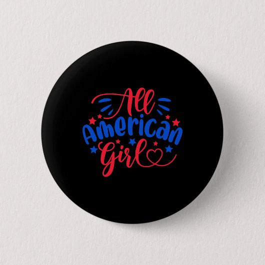 アメリカの少女の独立記念日7月4日アメリカ国旗A 缶バッジ (正面)