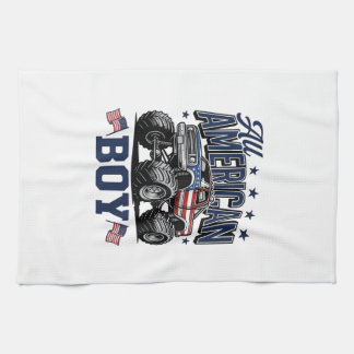 アメリカの少年モンスタートラックヴィンテージ愛国Tシャツ キッチンタオル