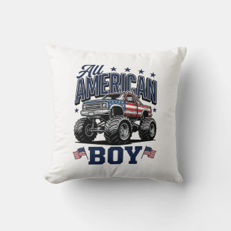 アメリカの少年モンスタートラックヴィンテージ愛国Tシャツ クッション