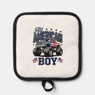 アメリカの少年モンスタートラックヴィンテージ愛国Tシャツ 鍋敷き