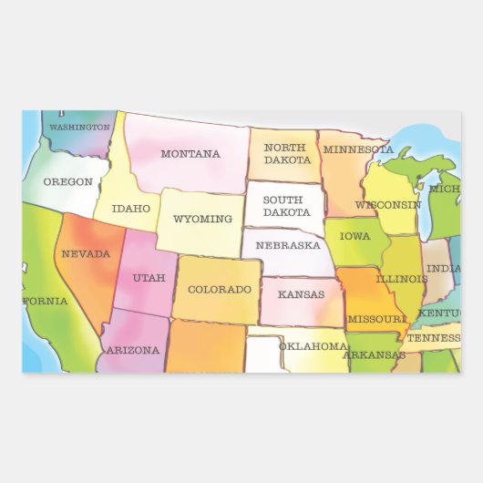 アメリカの州の地図 長方形シール (正面)