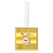 アメリカの帽子と米国国旗を持つ愛国的なポテト キューブオーナメント (正面)