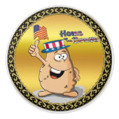 アメリカの帽子と米国国旗を持つ愛国的なポテト セラミックノブ (正面)