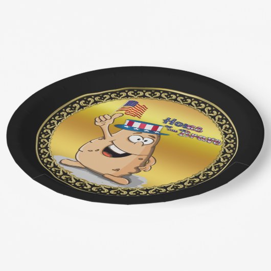 アメリカの帽子と米国国旗を持つ愛国的なポテト ペーパープレート (アングル)