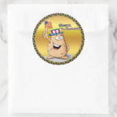 アメリカの帽子と米国国旗を持つ愛国的なポテト ラウンドシール (バッグ)