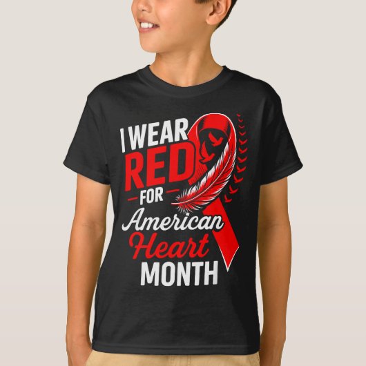 アメリカの心臓病啓発月間リボンレッド Tシャツ (正面)