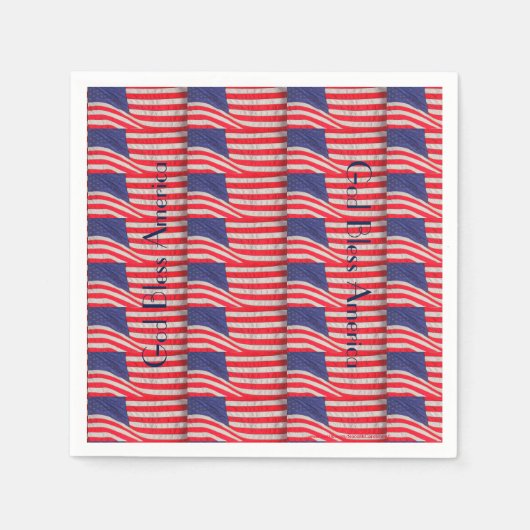 アメリカの愛国心、アメリカ神の祝福、7月の紙4日 スタンダードカクテルナプキン (正面)