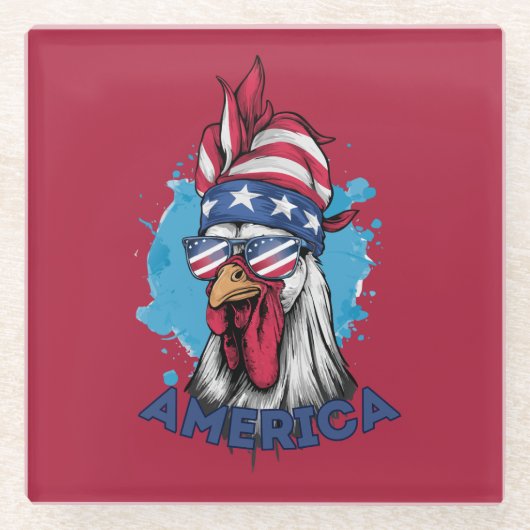 アメリカの愛国的なチキン・バンダナとシェード ガラスコースター (正面)