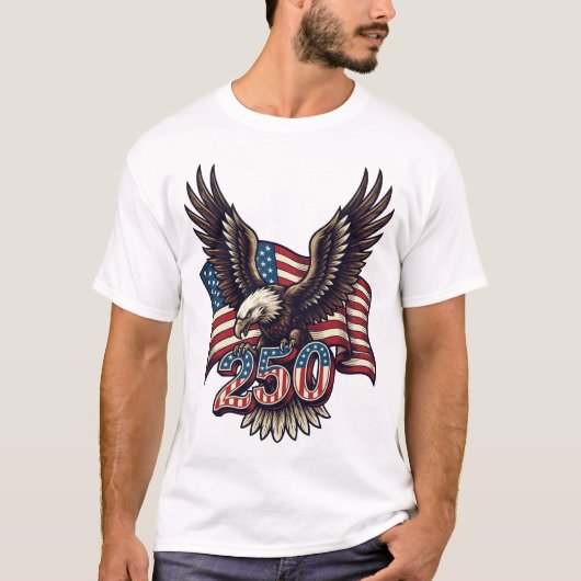 アメリカの愛国的なハクトウ鷹 4th of July Tシャツ (正面)