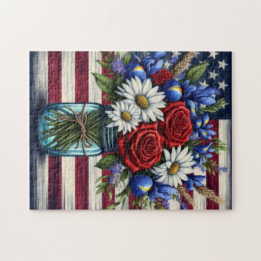 アメリカの愛国的な動揺してフローラ ジグソーパズル (横)