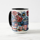 アメリカの愛国的な赤白青の花ポット マグカップ (正面左)