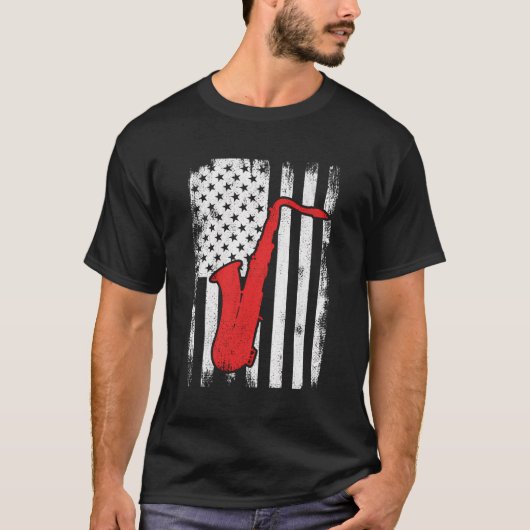 アメリカの愛国的サックス奏者 Tシャツ (正面)