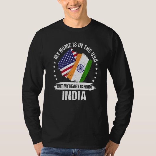 アメリカの愛国者インド国旗アメリカのインドのルーツ Tシャツ (正面)