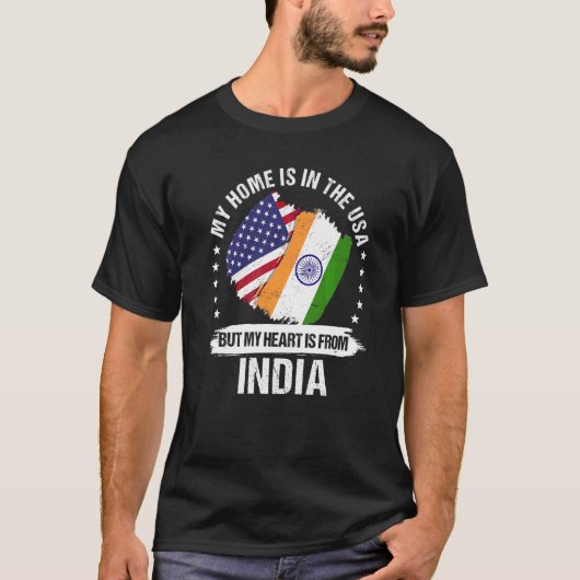 アメリカの愛国者インド国旗アメリカのインドのルーツ Tシャツ (正面)