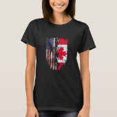 アメリカの成長したカナダのルーツUSAカナダ国旗 Tシャツ (正面)