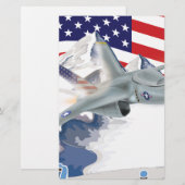 アメリカの戦闘機ジェット 便箋 (正面/裏面)