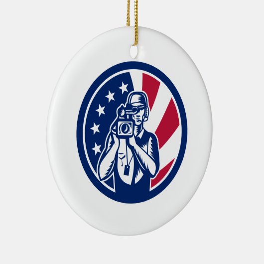 アメリカの撮影技師米国の旗アイコン セラミックオーナメント (右)