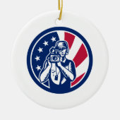 アメリカの撮影技師米国の旗アイコン セラミックオーナメント (正面)