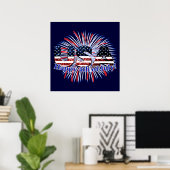 アメリカの文字フラグがキラキラと花火とともに Happy 4th of July ポスター (ホームオフィス)