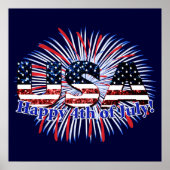 アメリカの文字フラグがキラキラと花火とともに Happy 4th of July ポスター (正面)