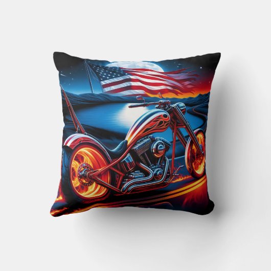 アメリカの旗で月の下にバイクで乗る クッション (裏面)