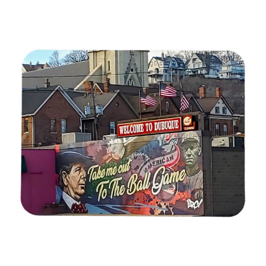 アメリカの旗を持つアイオワのドゥブケへようこそ マグネット (横)