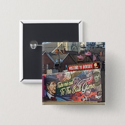 アメリカの旗を持つアイオワのドゥブケへようこそ 缶バッジ (正面&裏面)