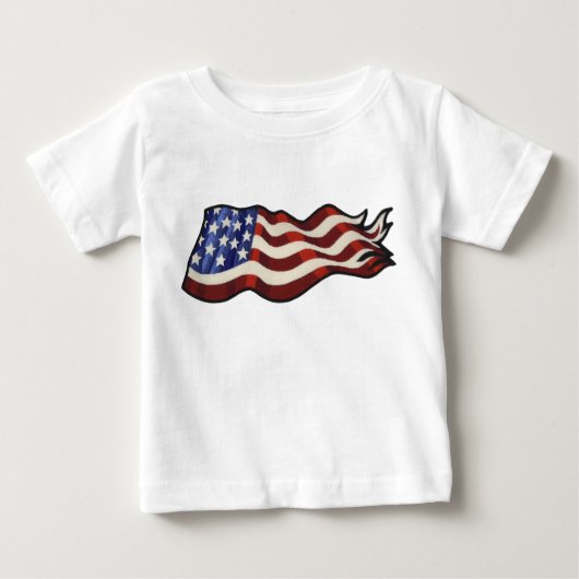 アメリカの旗を振る幼児 ベビーTシャツ (正面)